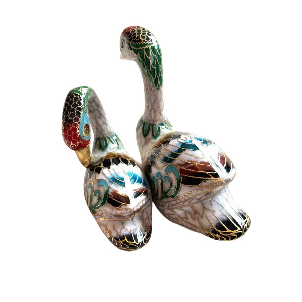 Vintage Cloisonne Enamel Pair of Ducks Figurine Vibrant Colors Water Fowl - Picture 3 of 8